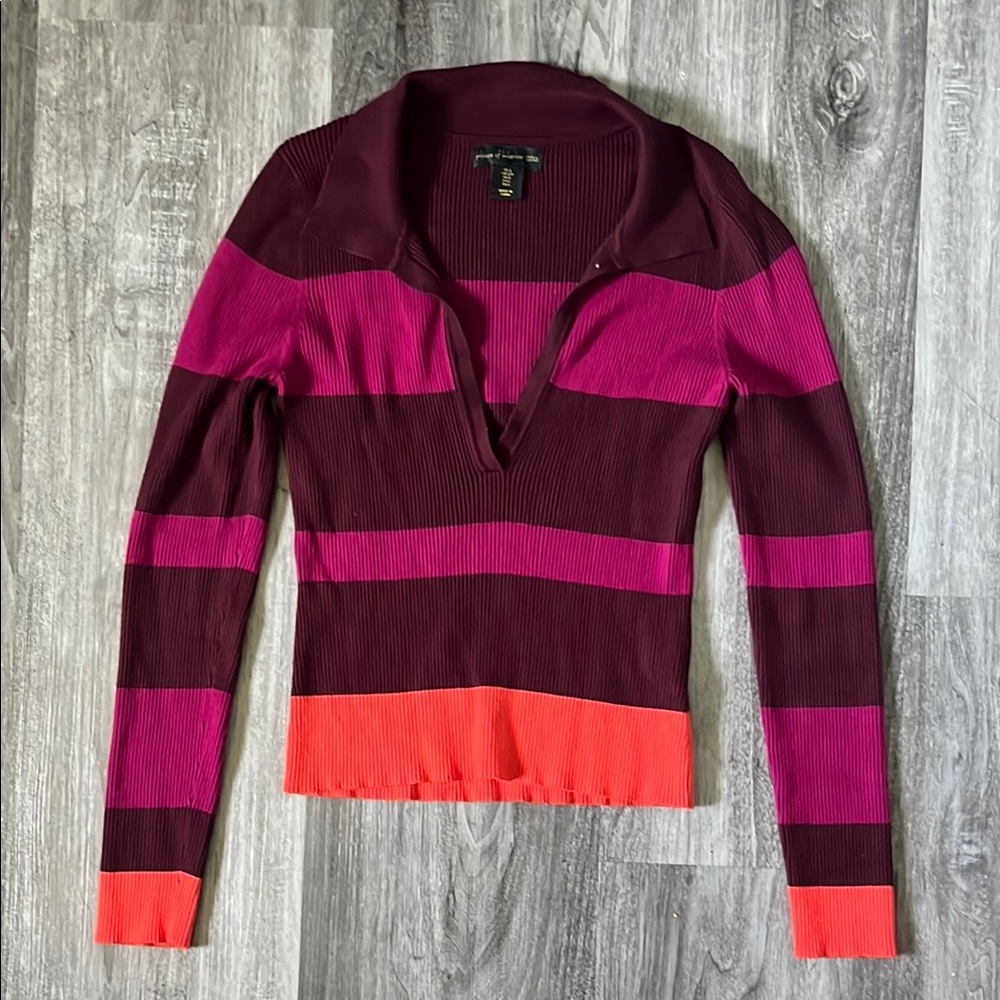 Striped Long Sleeve Top in Burgundy and Pink